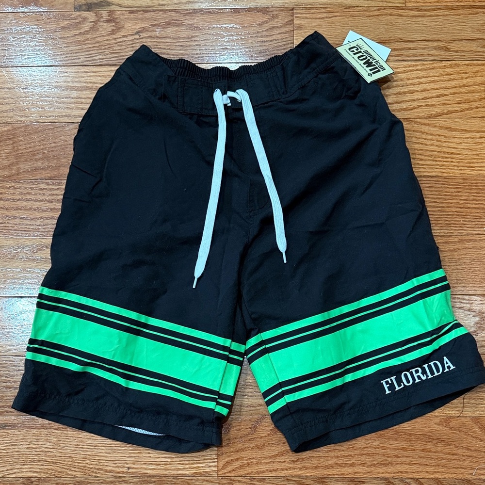 Florida Men's Black and Green Board Shorts -Size Medium